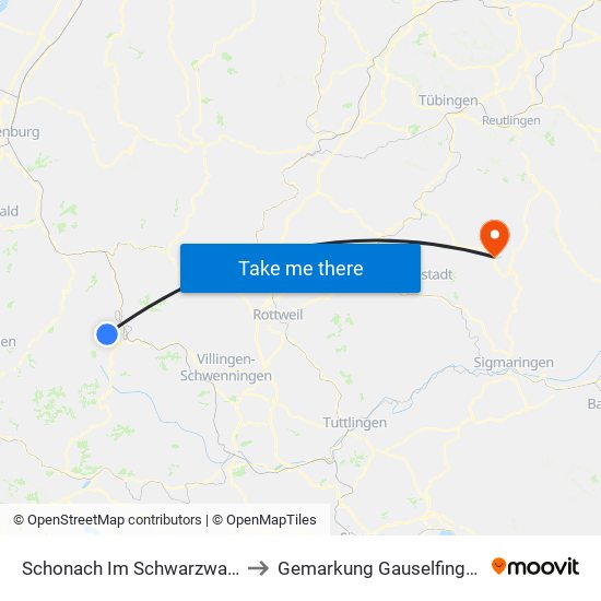 Schonach Im Schwarzwald to Gemarkung Gauselfingen map