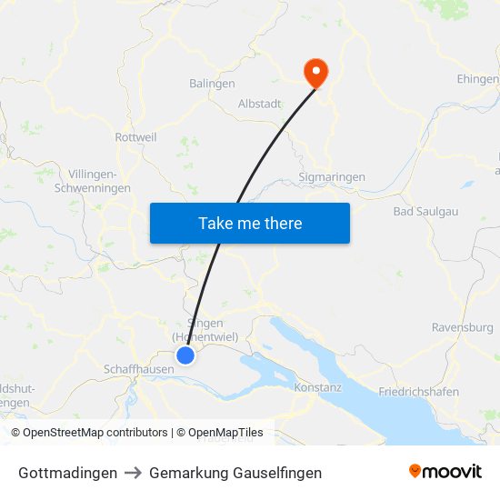 Gottmadingen to Gemarkung Gauselfingen map