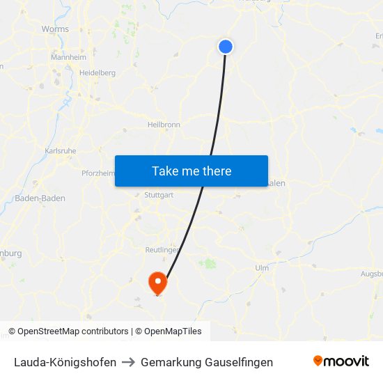 Lauda-Königshofen to Gemarkung Gauselfingen map