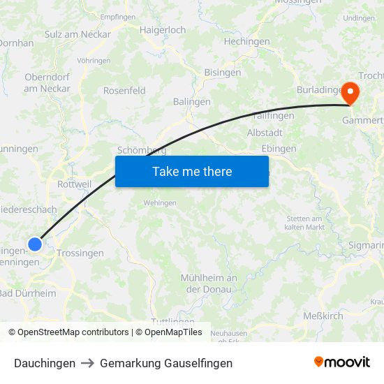 Dauchingen to Gemarkung Gauselfingen map