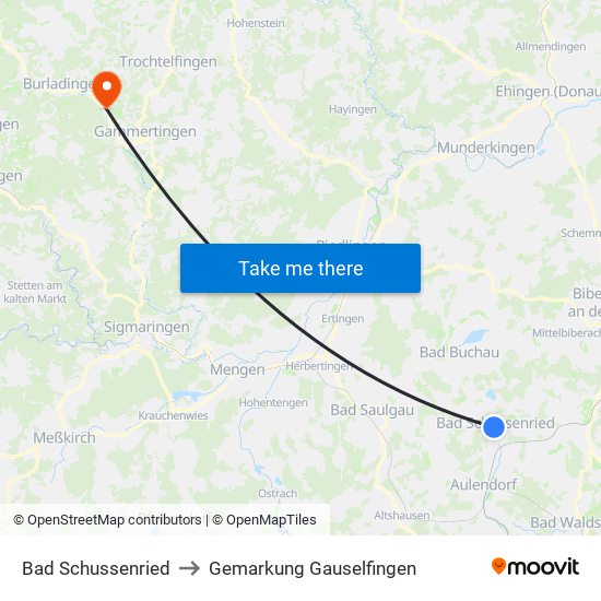 Bad Schussenried to Gemarkung Gauselfingen map