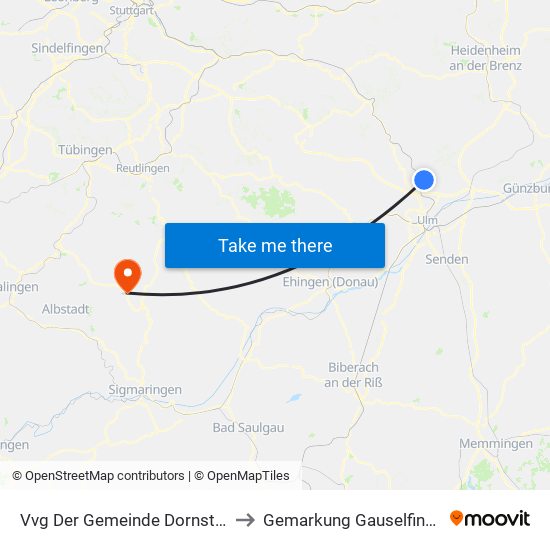 Vvg Der Gemeinde Dornstadt to Gemarkung Gauselfingen map