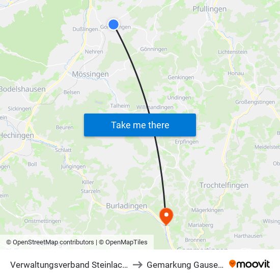 Verwaltungsverband Steinlach-Wiesaz to Gemarkung Gauselfingen map