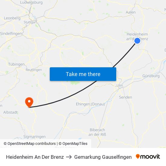 Heidenheim An Der Brenz to Gemarkung Gauselfingen map