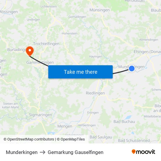 Munderkingen to Gemarkung Gauselfingen map