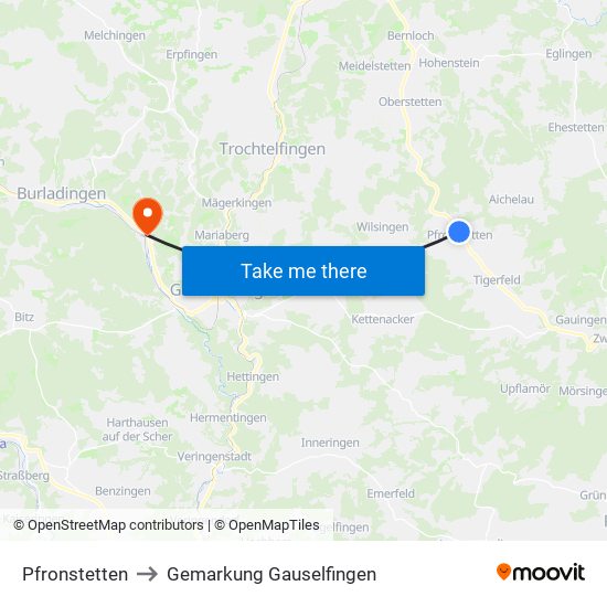 Pfronstetten to Gemarkung Gauselfingen map