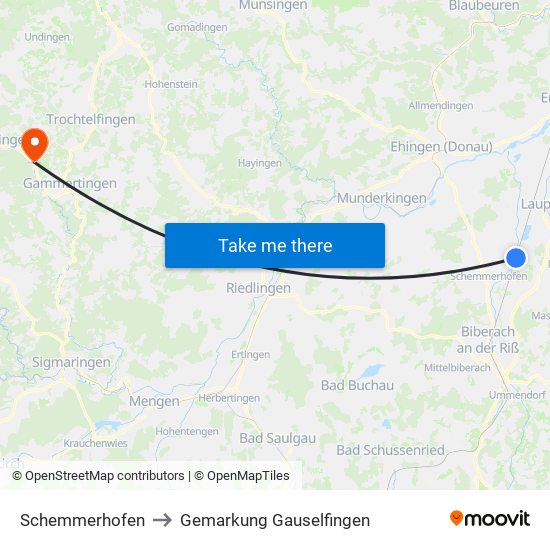 Schemmerhofen to Gemarkung Gauselfingen map