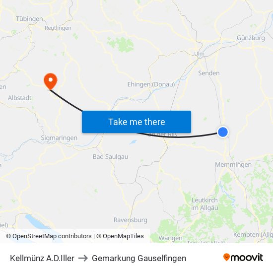 Kellmünz A.D.Iller to Gemarkung Gauselfingen map