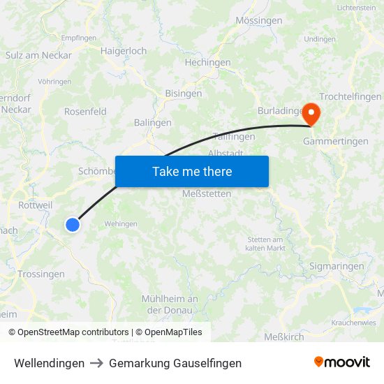 Wellendingen to Gemarkung Gauselfingen map