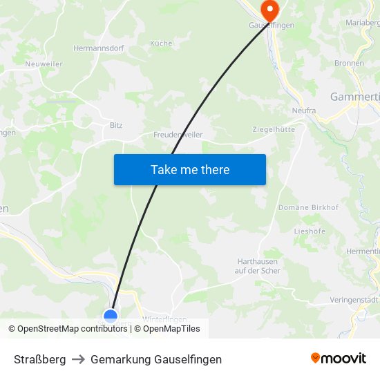 Straßberg to Gemarkung Gauselfingen map