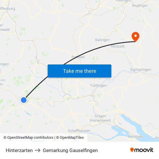 Hinterzarten to Gemarkung Gauselfingen map