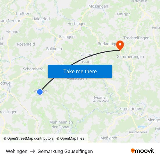 Wehingen to Gemarkung Gauselfingen map
