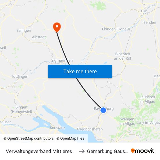 Verwaltungsverband Mittleres Schussental to Gemarkung Gauselfingen map