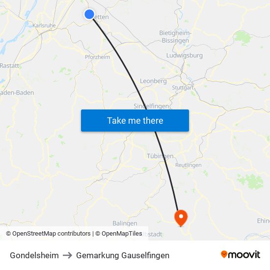 Gondelsheim to Gemarkung Gauselfingen map