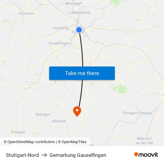 Stuttgart-Nord to Gemarkung Gauselfingen map