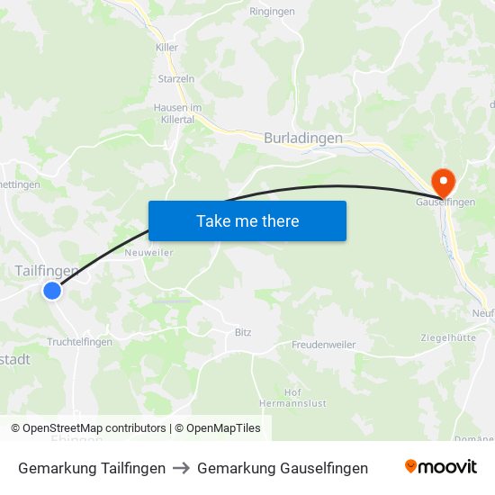 Gemarkung Tailfingen to Gemarkung Gauselfingen map