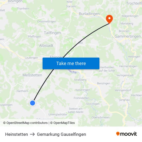 Heinstetten to Gemarkung Gauselfingen map