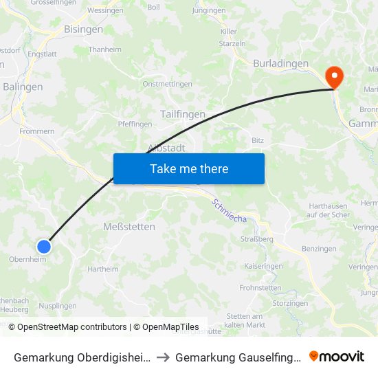 Gemarkung Oberdigisheim to Gemarkung Gauselfingen map