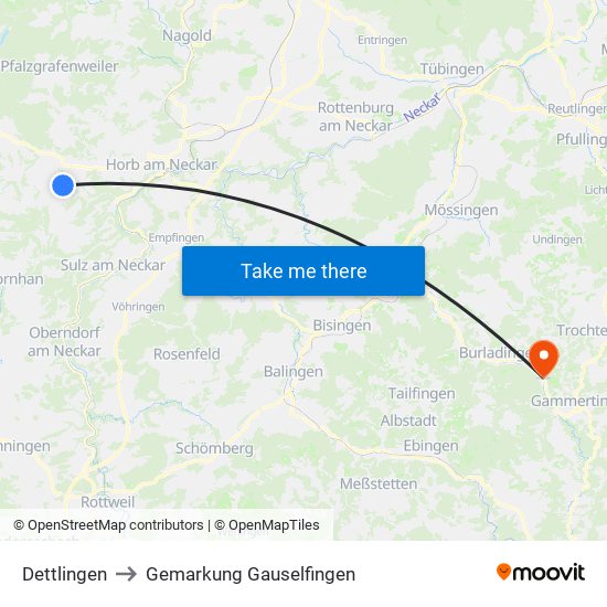 Dettlingen to Gemarkung Gauselfingen map