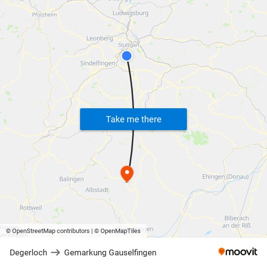 Degerloch to Gemarkung Gauselfingen map