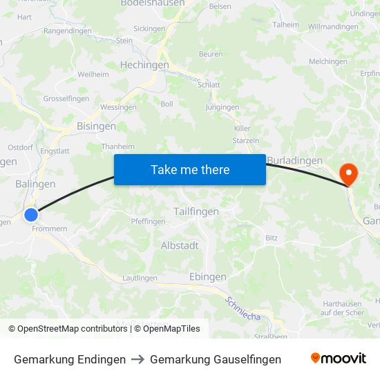 Gemarkung Endingen to Gemarkung Gauselfingen map