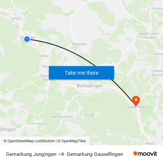 Gemarkung Jungingen to Gemarkung Gauselfingen map