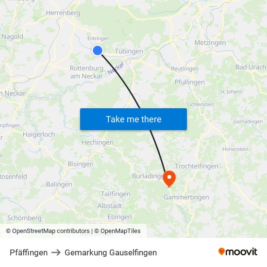 Pfäffingen to Gemarkung Gauselfingen map