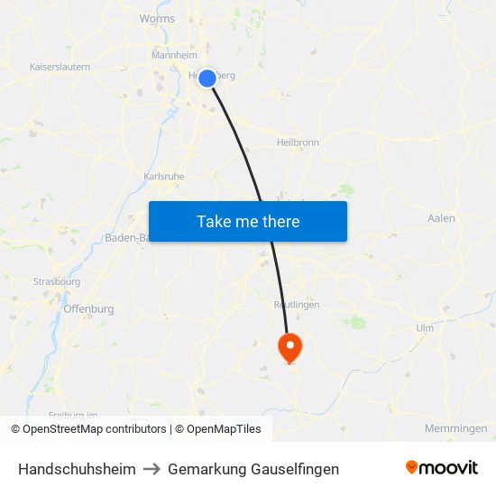 Handschuhsheim to Gemarkung Gauselfingen map