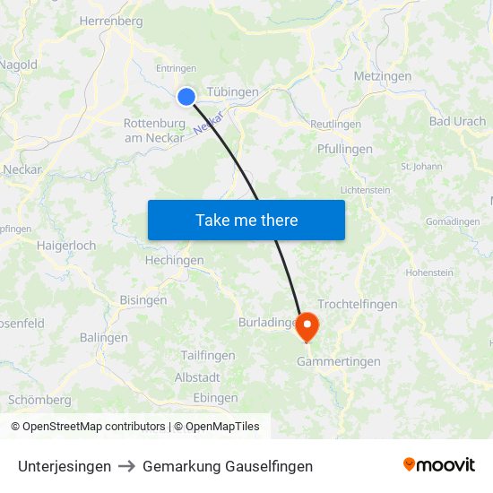 Unterjesingen to Gemarkung Gauselfingen map