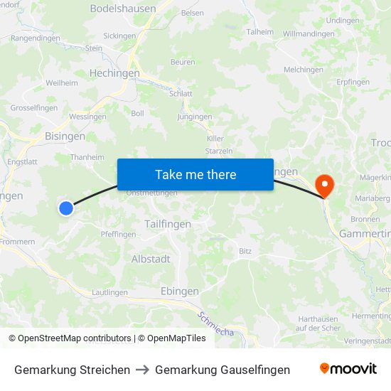 Gemarkung Streichen to Gemarkung Gauselfingen map