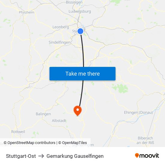 Stuttgart-Ost to Gemarkung Gauselfingen map