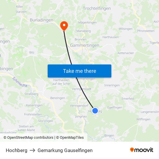 Hochberg to Gemarkung Gauselfingen map
