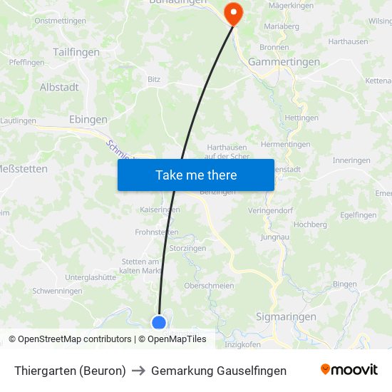 Thiergarten (Beuron) to Gemarkung Gauselfingen map