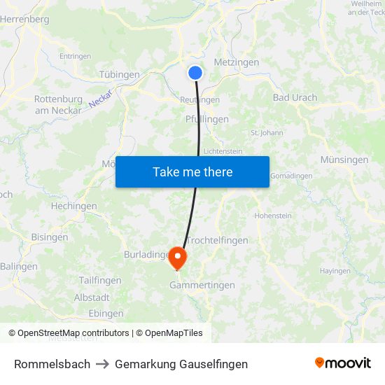 Rommelsbach to Gemarkung Gauselfingen map