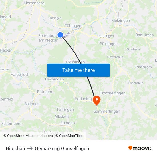 Hirschau to Gemarkung Gauselfingen map