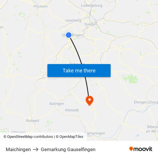 Maichingen to Gemarkung Gauselfingen map