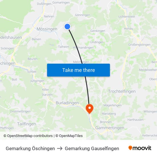 Gemarkung Öschingen to Gemarkung Gauselfingen map