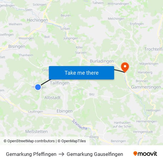 Gemarkung Pfeffingen to Gemarkung Gauselfingen map