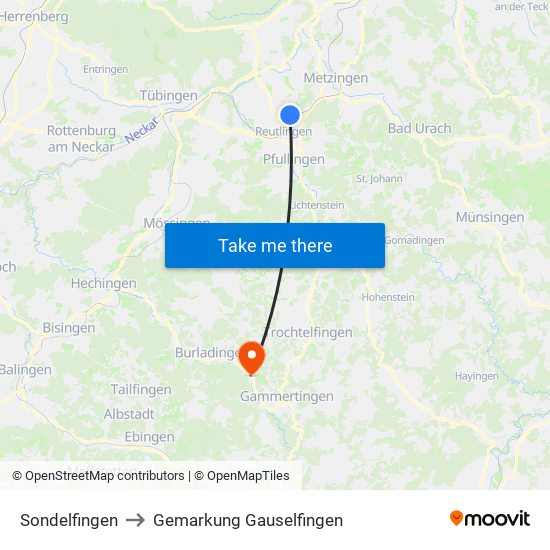 Sondelfingen to Gemarkung Gauselfingen map