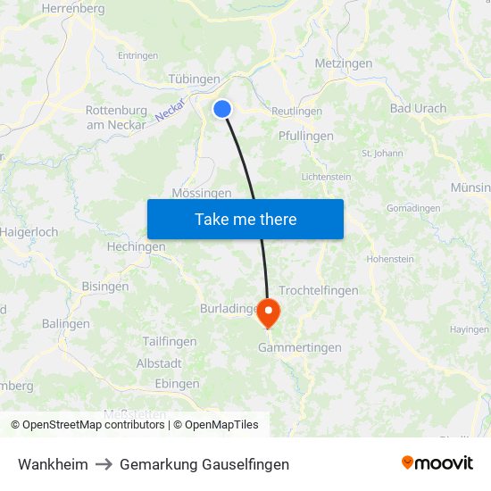 Wankheim to Gemarkung Gauselfingen map