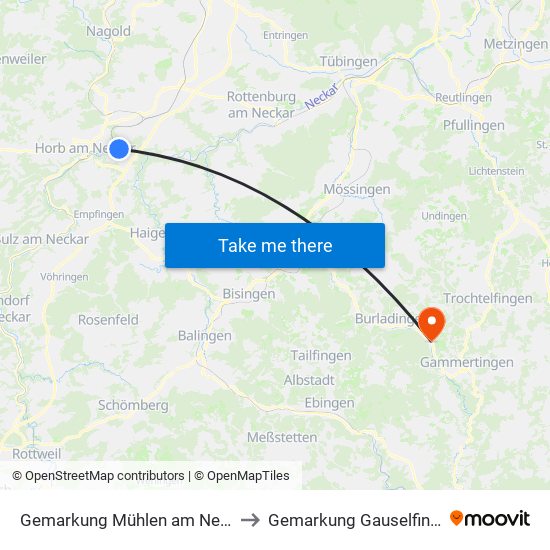 Gemarkung Mühlen am Neckar to Gemarkung Gauselfingen map