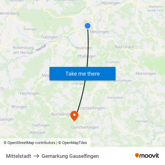 Mittelstadt to Gemarkung Gauselfingen map