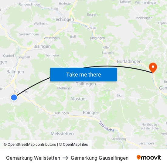 Gemarkung Weilstetten to Gemarkung Gauselfingen map