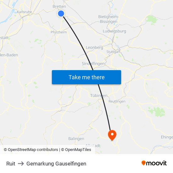 Ruit to Gemarkung Gauselfingen map