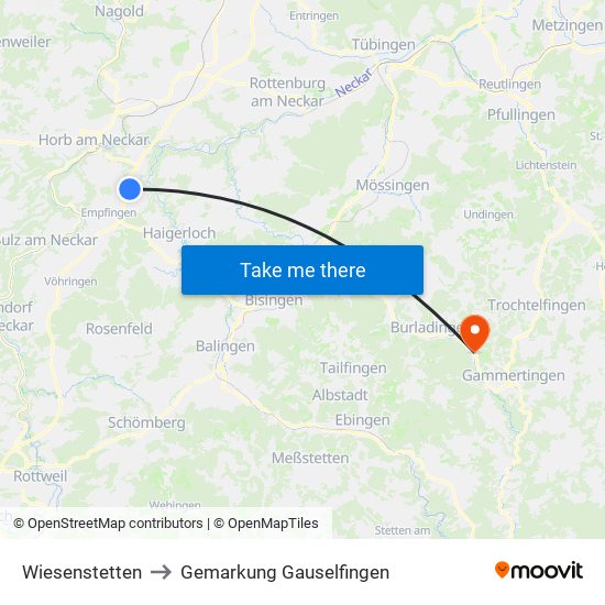 Wiesenstetten to Gemarkung Gauselfingen map