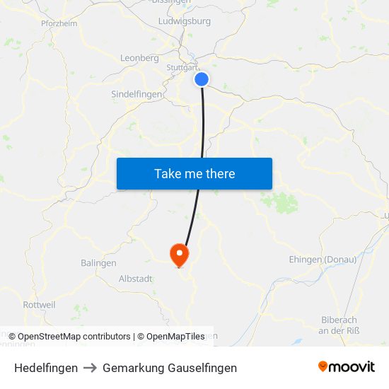 Hedelfingen to Gemarkung Gauselfingen map