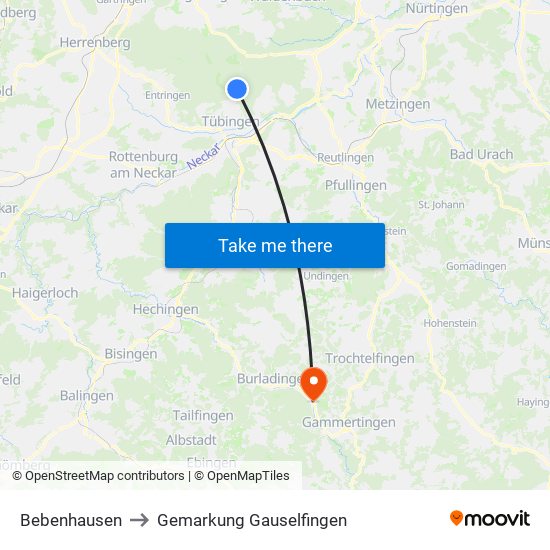 Bebenhausen to Gemarkung Gauselfingen map