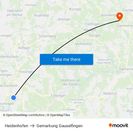 Heidenhofen to Gemarkung Gauselfingen map