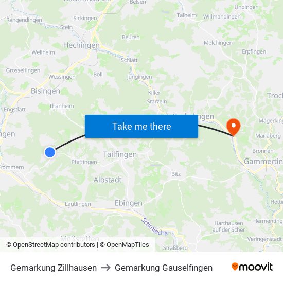 Gemarkung Zillhausen to Gemarkung Gauselfingen map