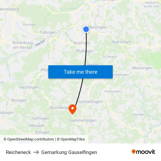 Reicheneck to Gemarkung Gauselfingen map